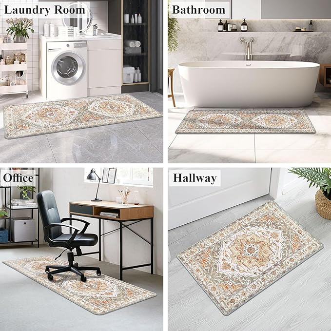 Cushioned Kitchen Rug Sets 3 Piece Anti Fatigue Kitchen Mats for Floor Non Slip Waterproof Kitchen Rugs and Mats Comfort Standing Mat Runner for Home Office,Sink,Laundry