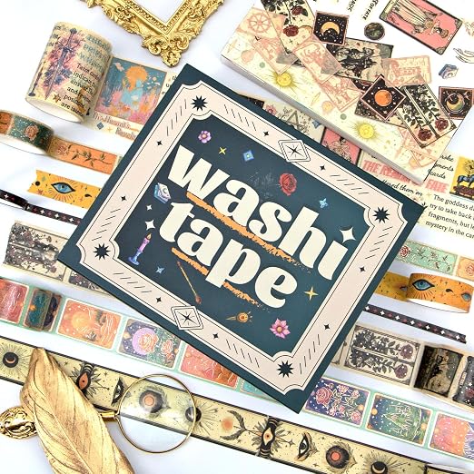 Gold Foil Washi Tape Set – 23 Rolls Tarot Washi Stickers Vintage Decorative Tapes for Journaling Supplies, Scrapbooking, DIY Crafts, Junk Journal, Craft Supplies(Celestial Symbols/ Starry/ Magic)