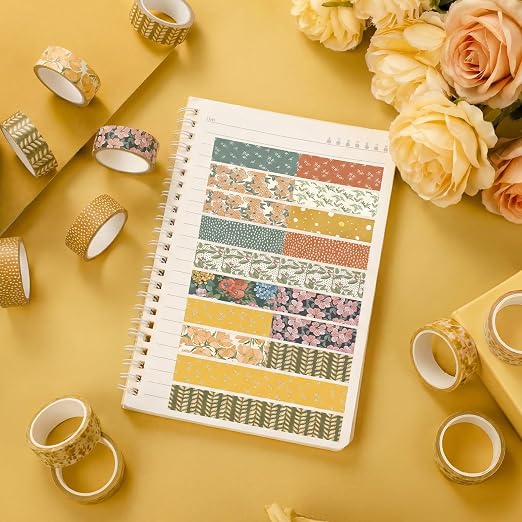 12 Rolls Watercolor Floral Washi Tape Set 15 mm Vintage Flower Decorative Masking Tape for Summer School Arts DIY Craft Scrapbook Journal Supplies Gifts(Warm Tones,Botanic)