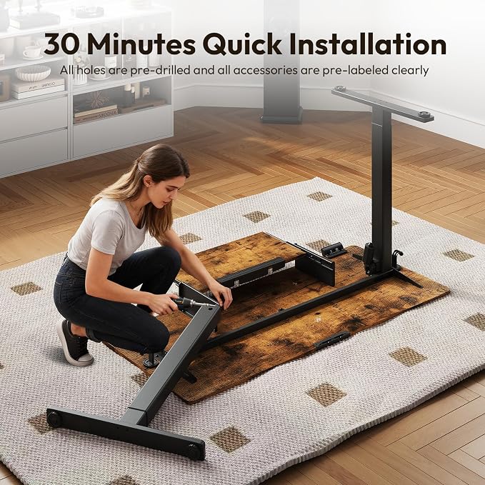 48 x 24 Inch Electric Standing Desk with Keyboard Tray, Brown | 3-Year Free Motor Replacement, 28.3-46.5 in Height, 3 Presets, 45 dB or Less, 154 lb Capacity, Keyboard Tray
