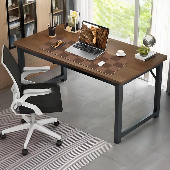 AFIING Brown Checkered Desk Pad 31.5" x 12" | Waterproof PU Leather, Non-Slip Rubber Base, Checkered Design, Office & Home