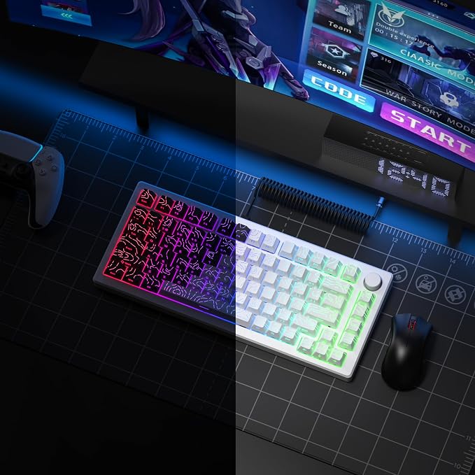 dagaladoo Double Shot PBT keycaps for Mechanical Keyboard,Black/White Topographic Key Board keycaps,Shine Through Custom Key caps,Cherry Profile Key caps for US Layout 60% 75% 100% Keyboard