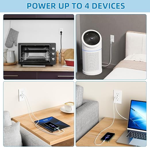 in Wall Cable Management Kit, 2 AC & 2 USB-C Ports Recessed Outlet Relocation kit,in Wall Power Kit with 9.8ft Extender for Unreachable Outlets,Hide TV Cords & Cables