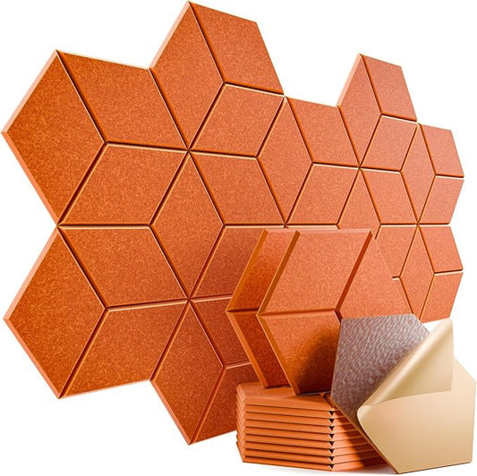 12 Pack Self-Adhesive Acoustic Panels 12" X 10" X 0.4" - Sound Proof Foam Panels with High Density, Y-Lined Design, Flame Resistant, Absorb Noise and Eliminate Echoes(Tangerine)