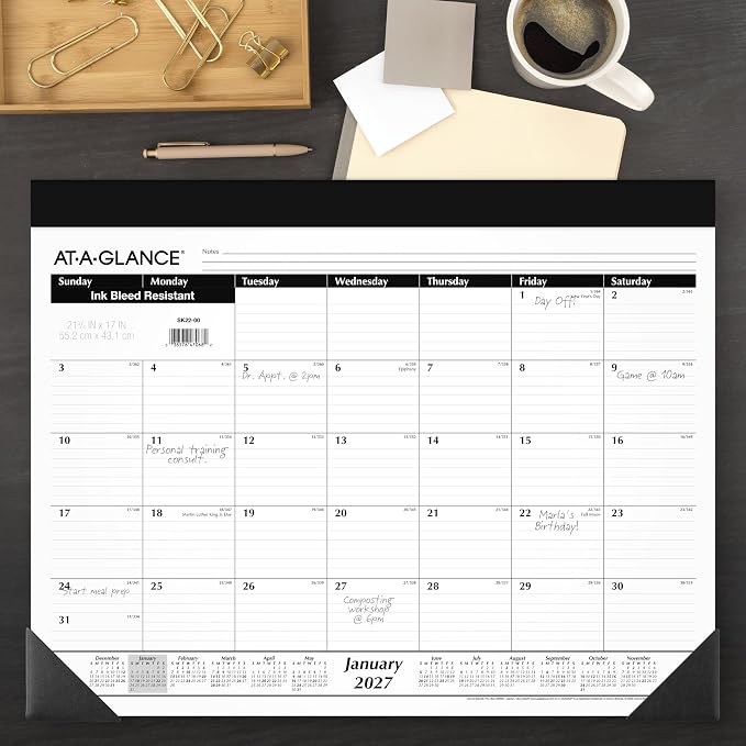 AT-A-GLANCE 2027 Desk Pad Calendar, Monthly Desk Wall Planner, 21.75" x 17" (SK220027)