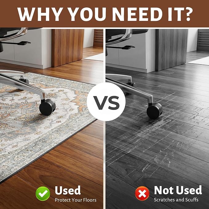 36" x 48" Office Chair Mat for Hardwood & Tile Floors, Desk Chair Mat Under Desk Floor Protector for Rolling Computer Chairs, Non-Slip Low Pile Area Rug for Home Office(Grey)