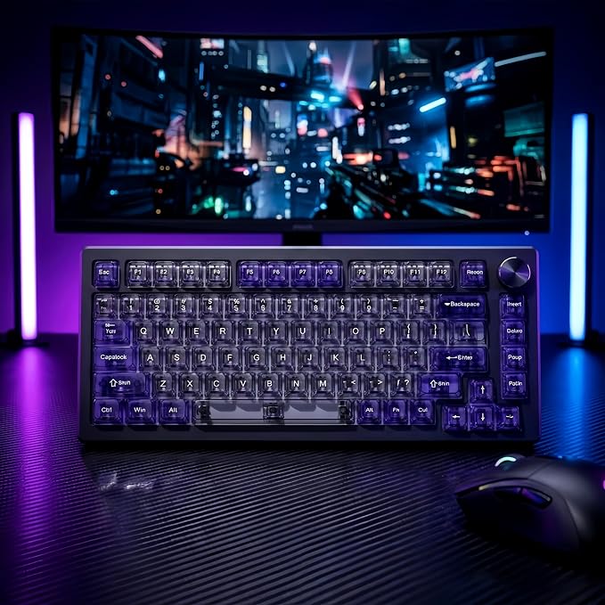 dagaladoo Clear keycaps,Transparent Keyboard keycaps,Jelly Key caps Set,Shine Through keycap,MDA Profile Keyboard caps for Mx Switches Mechanical Keyboard (Grey and Purple)