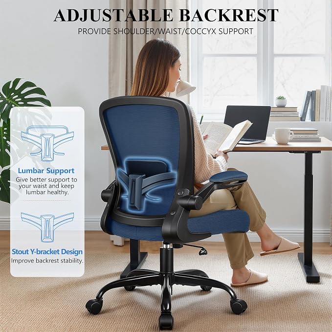 FelixKing Office Chair, Ergonomic Desk Chair Breathable Mesh Chairs Adjustable High Back Lumbar Support Flip-up Armrests, Executive Rolling Swivel Comfy Computer Chairs Home Office Navy
