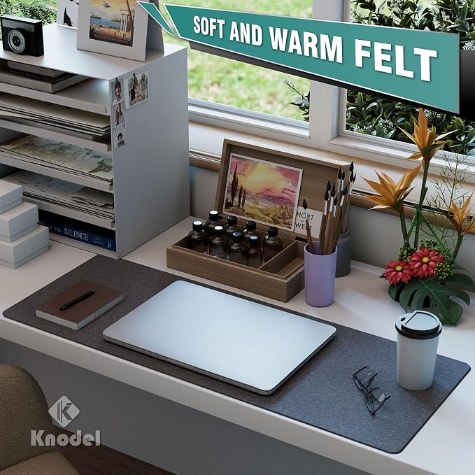 K KNODEL Felt Desk Mat, Large Desk Pad Protector, Office Computer Desk Mat for Keyboard, Non-Slip Mouse Pad (Dark Gray, 31.5"x11.8")