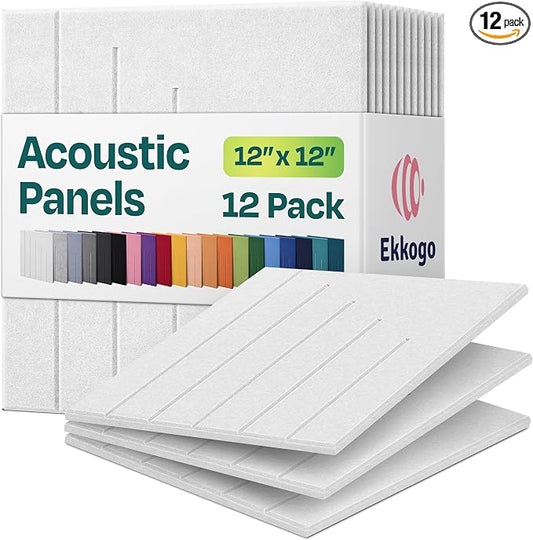Acoustic Panels 12-Pack Soundproof Wall Panels 12"x12"x0.4" Decorative Sound Dampening for Your Home, Office, Studio, Bedroom & More with Unique LineWave Carving [White]