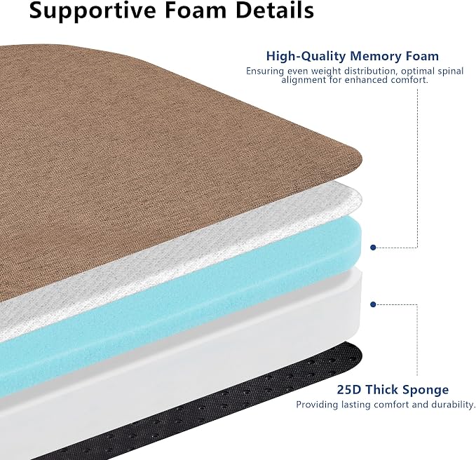 Nordjager Chair Cushions for Dining Chairs, 6 Pack Memory Foam Cushion | 2.5" Thick Chair Cushion; Waterproo Surface with 17" x 16" Size for Kitchen & Dining Chairs, Secure Ties and Washable Cover.