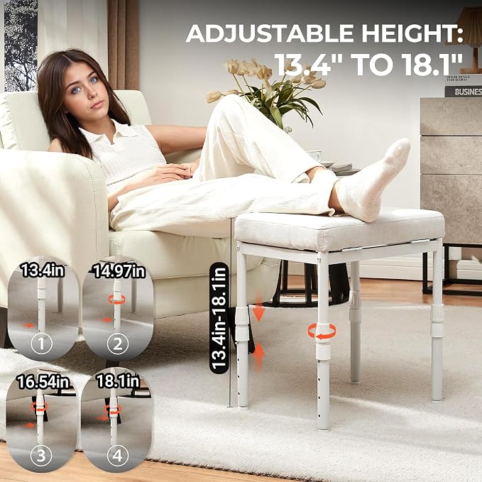 TIOPGHAD Adjustable Ottoman Pouf Footrest, 60 Degree Tilt, Beige | 4-Height, 28 Positions, Iron frame, Foam Cushion, 15.74 x 11.81 x 13.34 in, Under Desk, Living room, Home Office