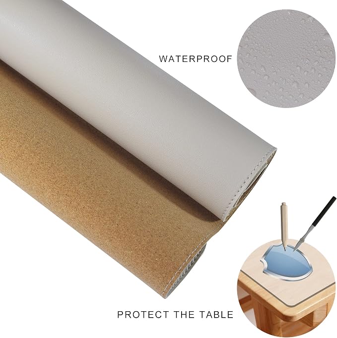 MAIDERN Cork & Leather Desk Mat, 63' x 23.6', Dual Sided Pad Protector for Gaming and Home Office (Cream)