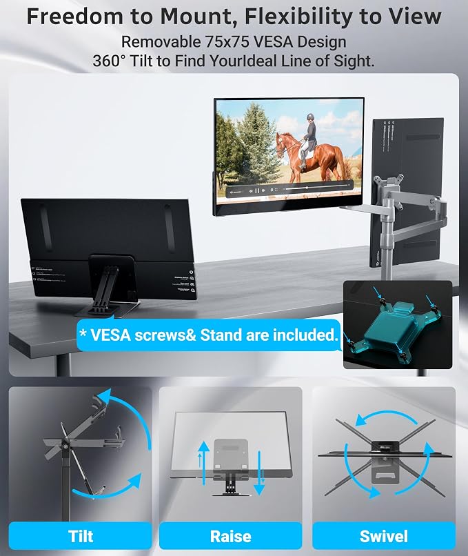 Ingnok Portable Monitor,15.6 inch 10 Point Touchscreen, FHD 1080P Laptop Screen Extender,Multi-Touch Gestures for Laptop,Mac, DC Dimming EyeCare, Adjustable Stand,USB C HDMI | FHD 1080P,USB C mini HDMI for Laptop,Mac,mini PC,Built in Speakers,with Adju...