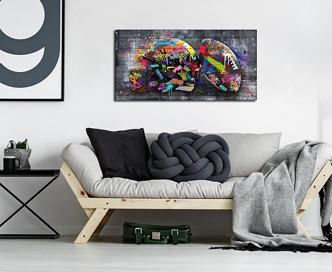 SIXTTART American Football Posters For Boys Bedroom - Graffiti Rugby Ball Canvas Wall Art For Office - Sports Posters Wall Decor Ready To Hang Size 40" x 20"