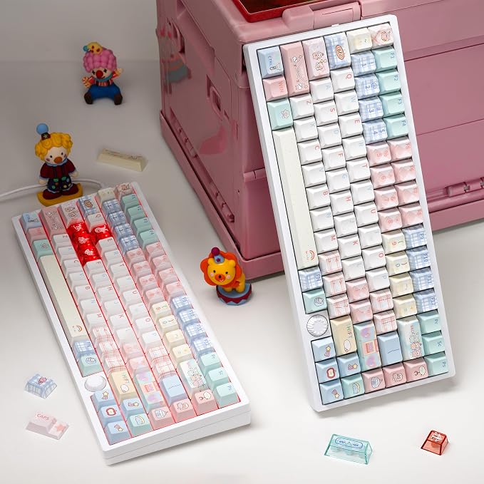 GMKWTL XVX PBT Keycaps 75 Percent, 157 Keys Cute Dye-Sub Keycap Set, Cherry Profile Keyboard Keycaps with Custom Transparent Key caps Compatible with Most ANSI Layout MX Switches Mechanical Keyboard