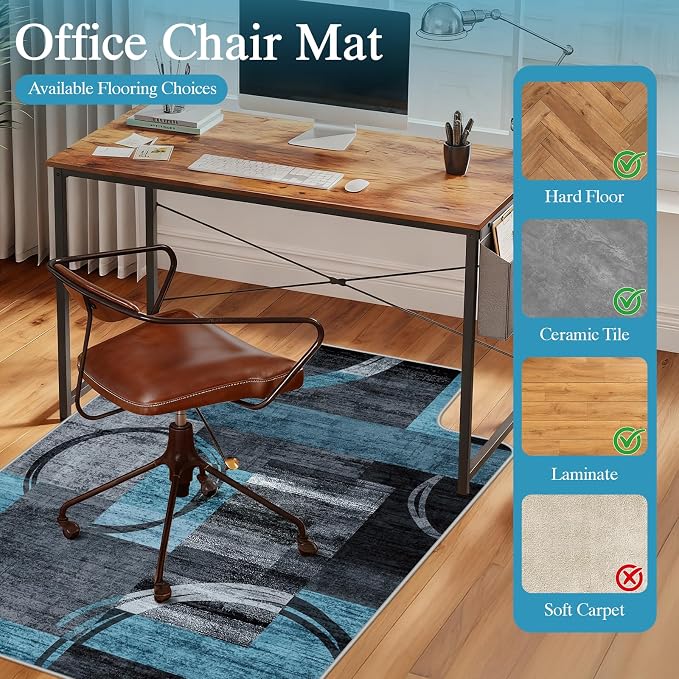 Office Chair Mat for Hardwood Floor & Tile Floor,48"X 60" Heavy Duty Desk Chair Mat for Hard Floors, Under Desk Rug for Rolling Computer Chair,Anti Slip,Low Pile Carpet Protector-Convex Geo Blue Gray