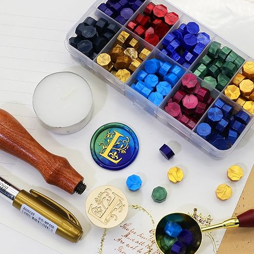 SWANGSA Initial Alphabet L Wax Seal Stamp Kit, Classic Retro Letter Sealing Stamp with 200pcs Sealing Wax Beads Kit for Wedding Invitations Cards Envelopes (L)