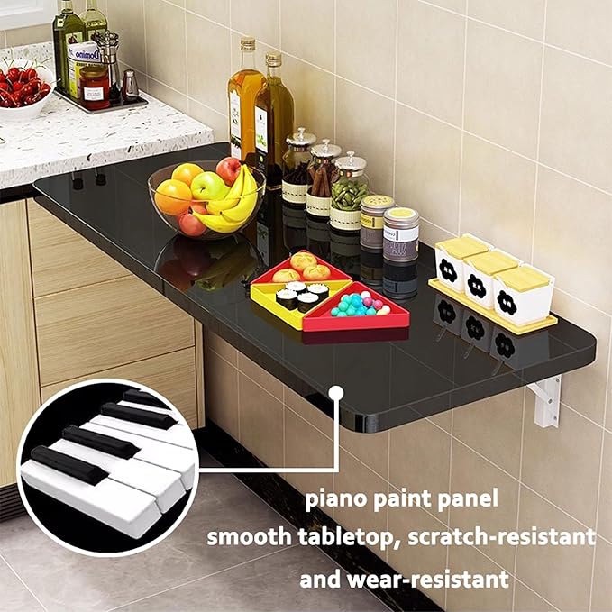Laundry Table for Folding Clothes,Wall Mounted Folding Desk,Wall Table Fold Down,Floating Wall Desks for Small Spaces,Home Office Study Work Bench, Kitchen(Black 31.5×19.7inch
