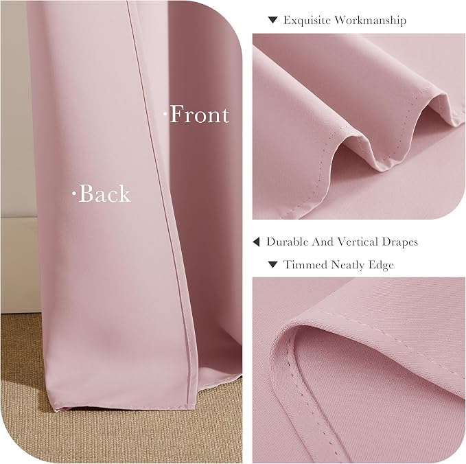 PONY DANCE Extra Long Blackout Curtains 108 inches Long for Bedroom, 9 FT Rod Pocket Back Tab Room Darkening Noise Reducing Drapes for Living Room Windows, W 52 x L 108 inch, Blush Pink, 2 Panels