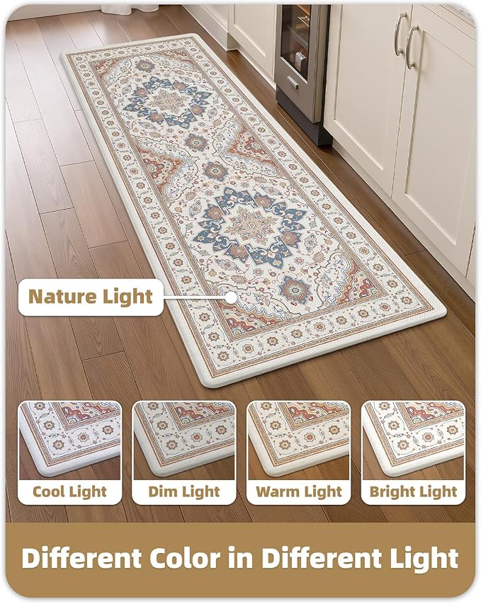 Color&Geometry Kitchen Floor Mat 24x59 Vintage Anti Fatigue, Oatmeal | 0.4in Cushion Standing Mat For Cooking/Working/Laundry, Boho Decor, Non Slip PVC Kitchen Rug, Oil/Water Proof, Anti Slip