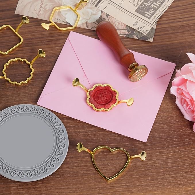 cnomg 7pcs Metal Wax Seal Molds Gold Wax Seal Mat Wax Seal Molds kit for Invitations Envelopes Gifts Wine Packaging
