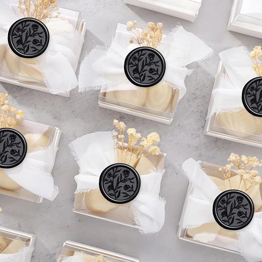 UNIQOOO Wax Seal Stickers - 3D Floral Wedding Invitation Envelope Seal Sticker, 50 Pcs Self- Adhesive Flower Black Stickers, Perfect for Invitation, Christmas, Gift Wrapping