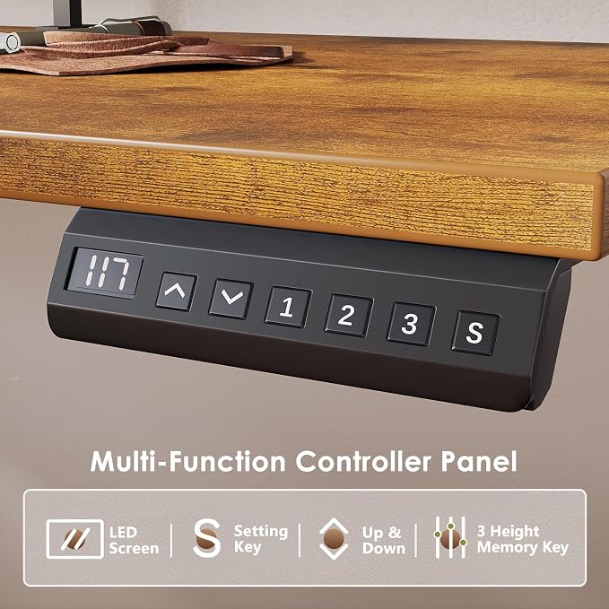 OffiGo 63 Inch Electric L Shaped Standing Desk with Keyboard Tray, Reversible Height Adjustable Corner Computer Desk with Monitor Stand, Sit Stand Up Lift Table for Home, Office, Rustic Brown