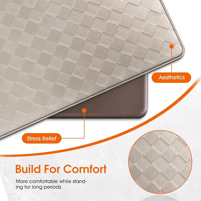 TranquilRelax Kitchen Mats, 2PCS Kitchen Rugs, Cushioned Anti Fatigue Kitchen Mats for Floor, Non-Slip Standing Desk Mat, Waterproof Kitchen Rug Set for Kitchen Floor Office,17.3"×30"+17.3"×59" Brown