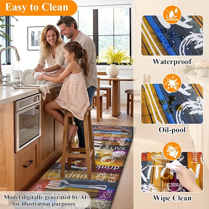 HEBE Anti Fatigue Kitchen Rugs Set of 2, Non Slip Cushioned Kitchen Mats for Floor, Waterproof Farmhouse Comfort Standing Desk Mat for Kitchen Sink,Office,Laundry