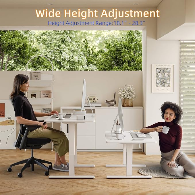 YIHAYO Low Height Adjustable Desk, Lifts 18.1-28.3 Inches, Electric Standing Desk for Short People, 40 x 24 Inches Computer Table with Splice Board for Home Office, White