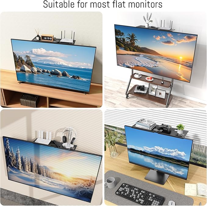 Adjustable Steel TV Top Shelf, Floating TV Stand, Universal Monitor Shelf for Soundbar, Game Console, Cable Box, Router Shelves (16.93x4.72inch Steel)