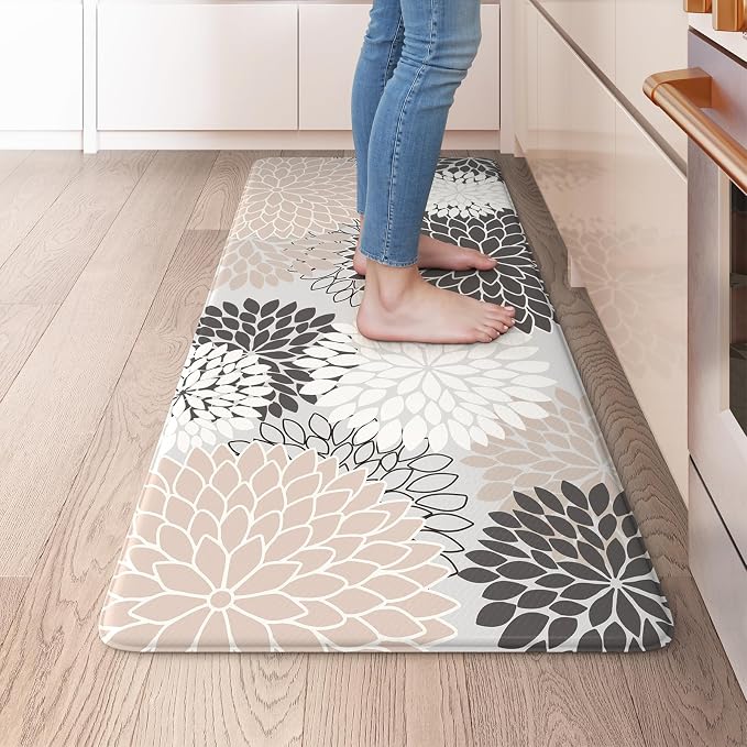 KIMODE Anti Fatigue Kitchen Mat for Floor Cushioned Comfort Standing Mat | 20" x 39", Boho Dahlia,Pink,Non Slip Rubber Backing,Waterproof,Ergonomic,Kitchen Rugs for Front Sink Laundry Home