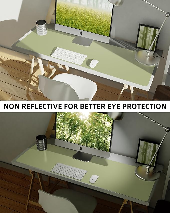 AFIING Leather Desk Pad Protector,Mouse Pad,Office Desk Mat, Non-Slip PU Leather Desk Blotter,Large Desk mat,Waterproof Keyboard mat for Office/Home/Decor (Olive Green,55"" x 17"")