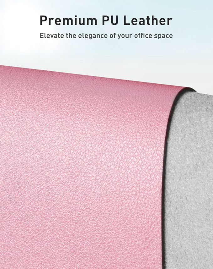 Aothia Faux Leather Desk Mat - Large Mouse Pad, Non-Slip PU Leather Blotter, Waterproof Writing Surface for Office and Home (Fairy Pink, 40" x 24")