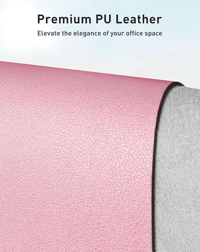 Aothia Faux Leather Desk Mat - Large Mouse Pad, Non-Slip PU Leather Blotter, Waterproof Writing Surface for Office and Home (Fairy Pink, 42" x 17")