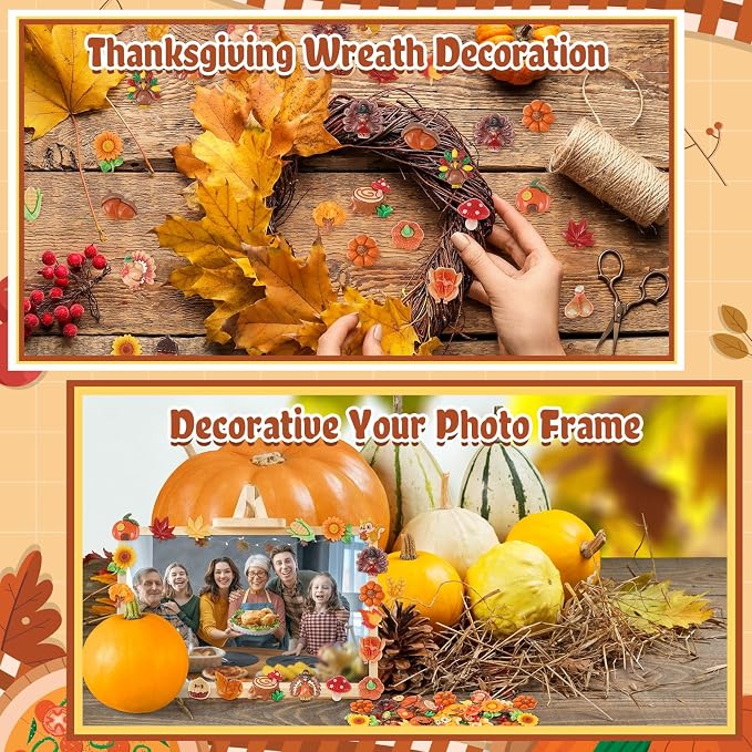 Giegxin 40 Pcs Thanksgiving Resin Charm Fall Autumn Pumpkin Turkey Squirrel Maple Leaf Acorn Wheat Flatback Cabochon Accessories Cute Embellishment Bulk for Jewelry Cellphone Case Scrapbooking DIY