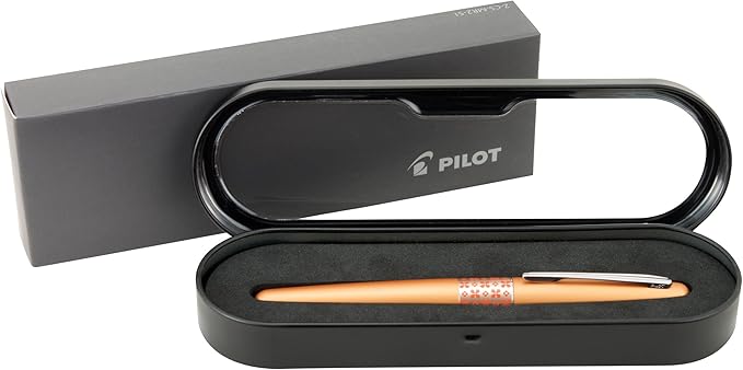 PILOT MR Retro Pop Collection Fountain Pen in Gift Box, Orange Barrel with Flower Accent, Medium Point Stainless Steel Nib, Refillable Black Ink (91443)