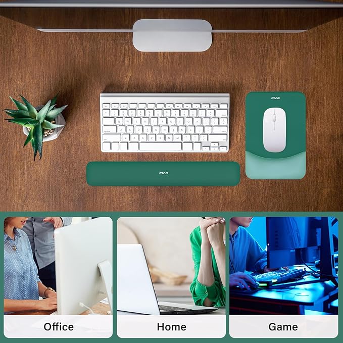 MOSISO Wrist Rest Support for Mouse Pad&Keyboard Set, Rectangular Ergonomic Mousepad Non-Slip Base Home/Office Pain Relief&Easy Typing Pad with Neoprene Cloth&Raised Silicone Lining, Peacock Green
