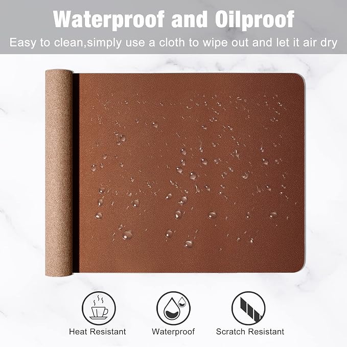 Hsurbtra Desk Pad, 23.6" x 13.8" PU Leather Desk Mat, M Extended Mouse Pad, Waterproof Desktop Blotter Protector, Non-Slip Ultra Thin Small Laptop Keyboard Writing Mat for Office Home, Brown
