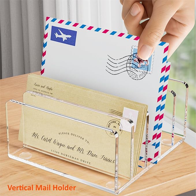FUCDTEFC Desk Mail Organizer, 5 Section Clear Acrylic File Holder Letter Organizer, Vertical Lightweight Modern Envelope Holder Desk Accessories & Workspace Organizers for Office, Home, School | Vertical, Envelope, Lightweight, Countertop, Bill Holding...