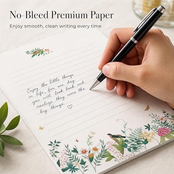 Beautiful Stationery Set with Envelopes - Premium-Quality, No-Bleed Lined Letter Writing Paper with Elegant Floral Designs - Cute Stationary Supplies Kit for Women & Personalized Gift for Loved Ones