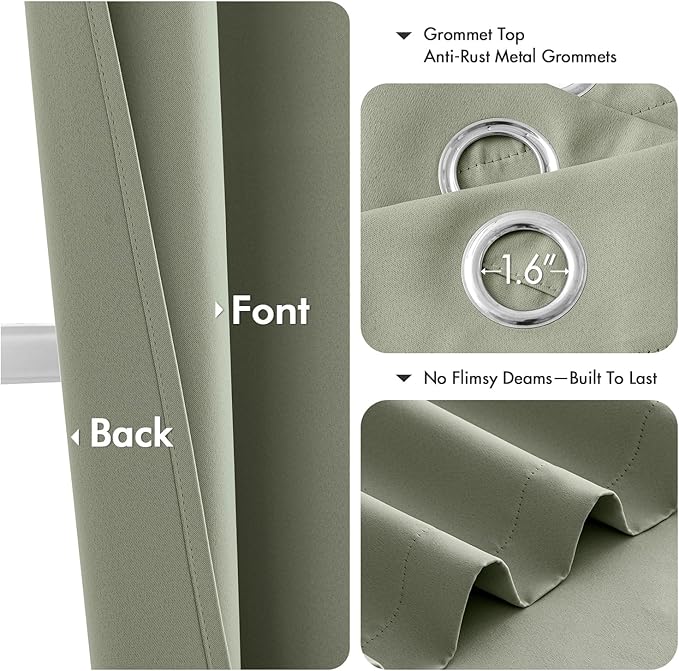 MIULEE Blackout Curtains for Bedroom Living Room 2 Panels, Thermal Insulated Room Darkening Drapes Grommet Noise Reducing Light Blocking Window Treatments 72 Inches Long 40x72 Inch Sage Green