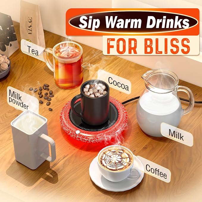 Coffee Mug Warmer with 7 LED Color Lights – Fast Heating & High Temp, Auto On/Off Gravity Sensor, Smart Electric Beverage Warmer for Coffee, Tea & More, Desk & Home Use(White)