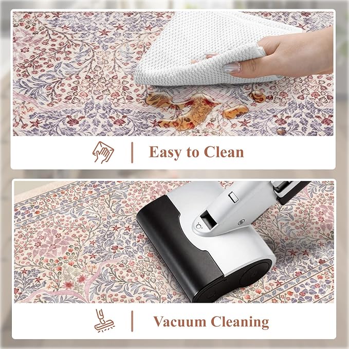 Collive Kitchen Mats for Floor 2PCS, Cushioned Anti Fatigue Mat Waterproof Kitchens Sink Rug Non Slip, Pink/Blue Floral Rugs Comfort Standing Mat for Laundry, Desk, Bar, Office