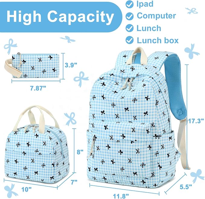 LEDAOU Kids Backpack for Girls Backpacks with Lunch Box, Lightweight Bookbag Set Elementary Middle School Back pack for 8-14