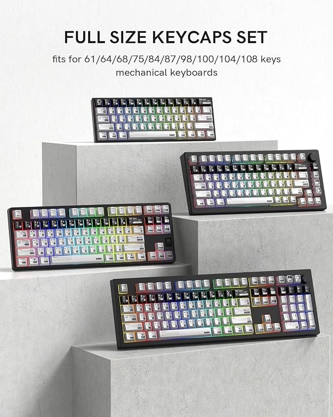 PBT Keycaps with Metal Paint, Janese Style 112-Key Black/Silver Custom Keycap Set dye Sublimation,Cherry Profile Key caps for 61/64/66/68/75/84/87 MX Switches Mechanical Keyboards