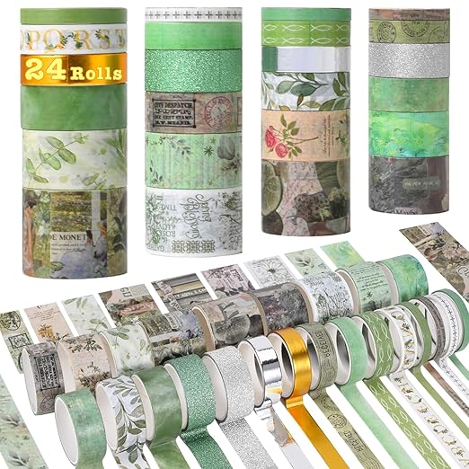 24 Rolls Vintage Washi Tape Set, Floral Decorative Masking Tape for Scrapbooking Supplies,Junk Journal,DIY Art Crafts,Planners and Gift Wrapping(Secret Garden Series)