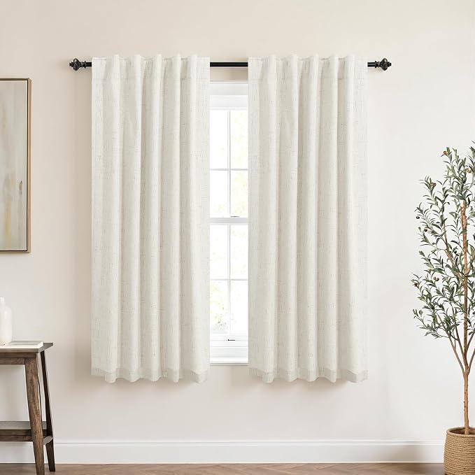 KOUFALL Linen Half French Door Curtains for Window Set of 2 Blackout Short 40 Inch Length Privacy Small Curtains for Front Back Door Glass Window Kitchen