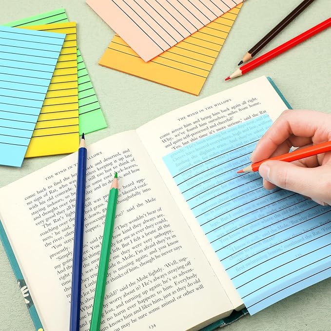 Yinder 6 Pack Colored Transparent Sticky Notes Translucent Clear Lined Self Sticky Notes, Back to School Gift Bible Tab for Planners, School Supplies Office, 30 Sheets/Pack, 4 x 6'' (Rainbow Color)